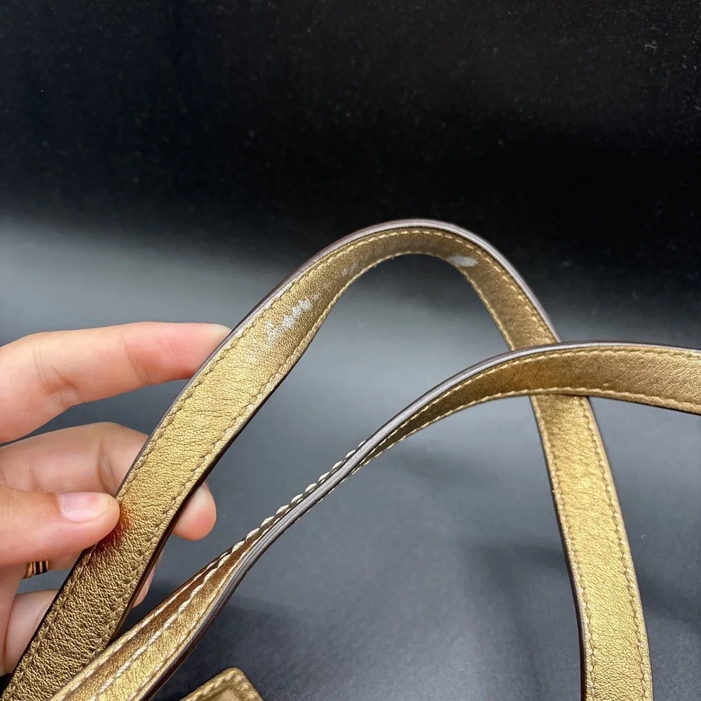 Coach Legacy 12421 Shoulder Striped Bag Purse Satin Brown Green Orange
